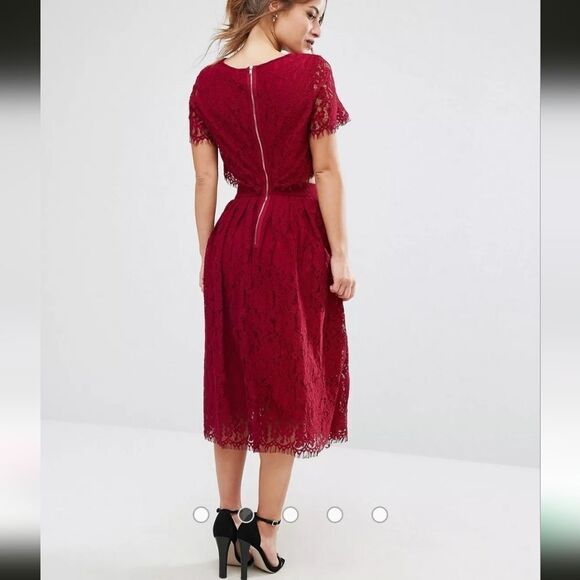 True Decadence Petite 2 In 1 Allover Lace Full Prom Skater Midi Dress Size 8US - Picture 8 of 9